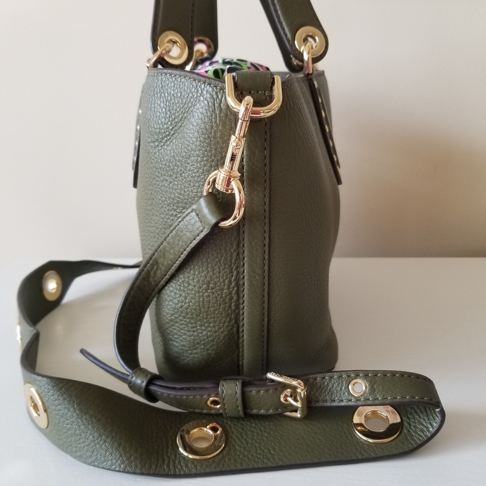 Michael Kors Brooklyn Small Grab Bag Crossbody Pebbled Leather Olive Green - Picture 6 of 13